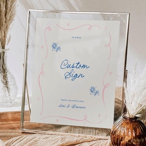 Custom Sign Template with Colorful Hand Drawn Dinner Table Illustration, Whimsical Quirky Scribble Doodle sign, Handwritten Printable, 025