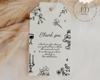 Whimsical Wedding Favor Tag Template: Hand-Drawn Dinner Illustration (Digital Download), 050