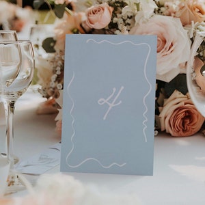 Table Numbers Sign Template with Hand Drawn Quirky Wavy Border Illustration, Whimsical Handwritten Printable, Scribble Doodle, 094
