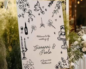 Whimsical Wedding Welcome Sign Template: Hand-Drawn Dinner Doodle Illustration (Digital Download), 050