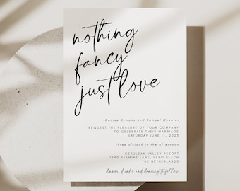 Nothing Fancy Just Love, Modern Wedding Invitation Template, Minimalist Script (Digital Download)