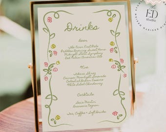 Floral Wedding Bar Menu Template: Hand-Drawn Whimsical Doodle Illustration (Digital Download), 015