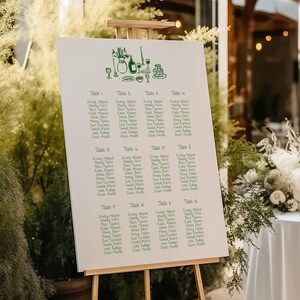 Seating Chart Template with Hand Drawn Dinner Table Illustration, Whimsical Wedding Sign, Quirky Doodle Printable, Handwritten Sign, 071