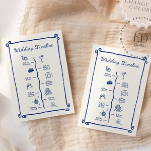 Kaartsjabloon bruiloft tijdlijn voor bruiloft met handgetekende doodle illustraties, eigenzinnige rand, volgorde van gebeurtenissen, krabbel handgeschreven, 053