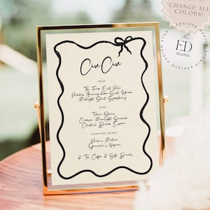 Bar Menu Template with Hand Drawn Quirky Wavy Border Illustration for wedding, Whimsical Handwritten Printable, Doodle and Scribble, 0005