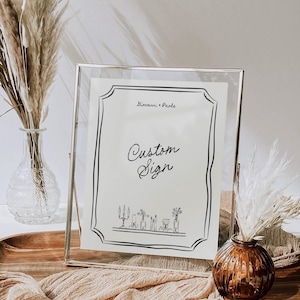 Custom Sign Template with Hand Drawn Cake and Dinner Table Illustration, Whimsical Quirky Scribble Doodle sign, Handwritten Printable, 022
