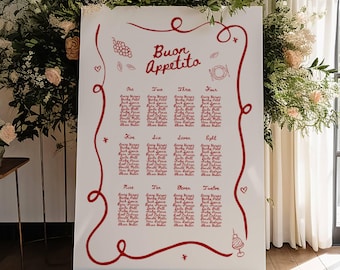 Italian Wedding Seating Chart Template: Hand-Drawn Illustration (Digital Download), 068