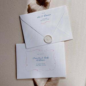 Envelope template with hand drawn whimsical doodle border illustration for wedding, Quirky Matching envelope, Scribble Handwritten, 025