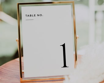 Minimalist Wedding Table Number Template, Modern Table Sign Printable, Editable template, Digital Download