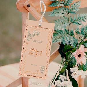 Reserviert Stuhl Anhänger Vorlage für Hochzeit mit Handgezeichneter Blumen Illustration, Scribble Gekritzel Handgeschrieben, 045
