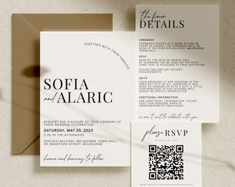 Minimalist Wedding Invitation Suite with QR Code (Editable Digital Template)