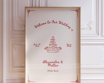 Tuscany Wedding Welcome Sign, Italian Dinner Illustration (Digital Download), 075