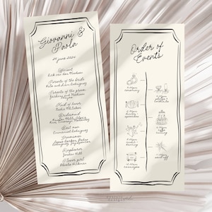 Hochzeitszeremonie Programm Vorlage mit Handgezeichneten Esstisch Illustrationen, Orden des Service, Scribble Handgeschriebenes Printable, 022