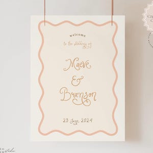 Handwritten Wedding Welcome Sign Template with hand drawn wavy border illustrations, Quirky Scribble Doodle Handwritten Printable, 097