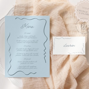 Menu and Table Place Card with hand drawn Quirky Scallop Edge illustration, Dinner Party, Wedding, Scribble Doodle Handwritten printable 094