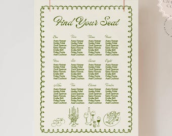 French Inspired Whimsical Seating Chart Template: Hand-Drawn Illustration (Digital Download), 096