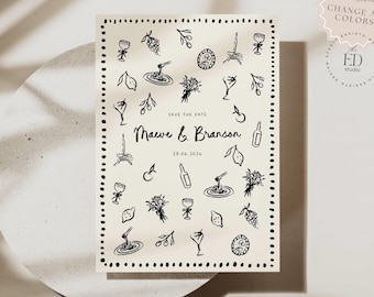 Hand-Drawn Dinner & Drinks Doodle Illustrations Save the Date (Digital Download), 086