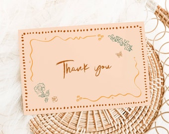 Floral Thank You Card Template, Hand Drawn Illustration (Digital Download), 045