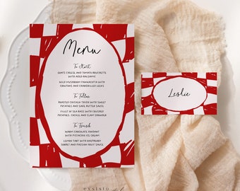 Red Checkerboard Menu and Place Card Template (Digital Download), 002