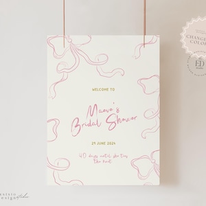 Brautparty Willkommensschild Vorlage mit rosa Hand gezeichneten Bändern, wunderliche Beschilderung, lustiges Gekritzel-Gekritzel-Handgeschriebenes Printable, 101