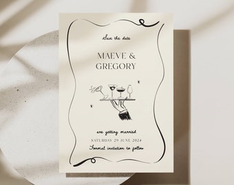 Save the Date Invitation with Hand Drawn Serving Cocktail (Digital Download), 008