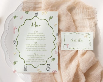 Italian Food Menu and Place Card Template, Wavy Border (Digital Download), 032
