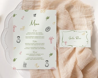 Italian Summer Menu and Place Card, Mediterranean Illustrations (Digital Download), 032