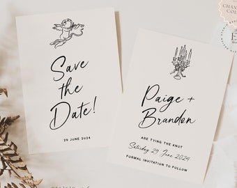 Wedding Save the Date Invitation with Cherub Doodle Illustration (Digital Download)