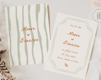 Hand-Drawn Wedding Save the Date: Whimsical Striped Invitation (Digital Download), 055