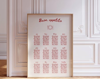 Italian Dinner Seating Chart Template: Whimsical Hand-Drawn Design (Digital Download), 075