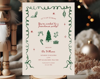 Friendsmas Party Invitation Template: Whimsical Festive Doodle (Digital Download), 110