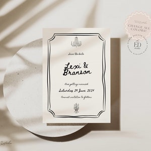 Save the Date Invitation Template for Wedding with hand drawn candle illustrations, Quirky Dinner Theme, Scribble Doodle Handwritten, 057