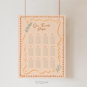 Stoelgrafieksjabloon met handgetekende bloemenillustratie voor bruiloft, grillige bewegwijzering, eigenzinnige krabbel doodle handgeschreven afdrukbare, 045