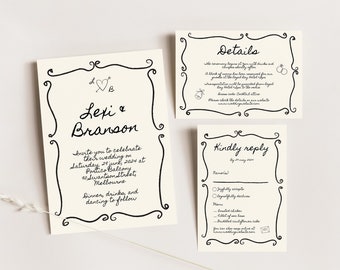 Hand-Drawn Wedding Invitation Suite, Whimsical Printable (Digital Download), 018