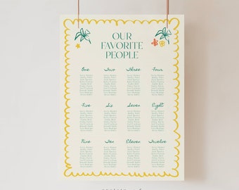 Tropical Seating Chart Template, Hand Drawn Illustrations (Digital Download), 017