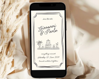 Hand-Drawn Cake Save The Date Evite, Electronic Wedding Invitation (Digital Download), 022