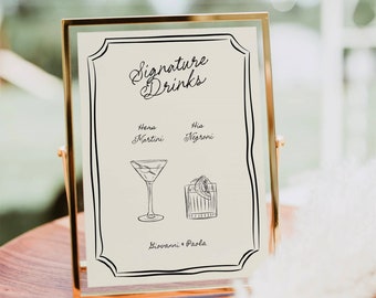 Signature Drinks Sign Template, Hand Drawn Cocktails (Digital Download), 022