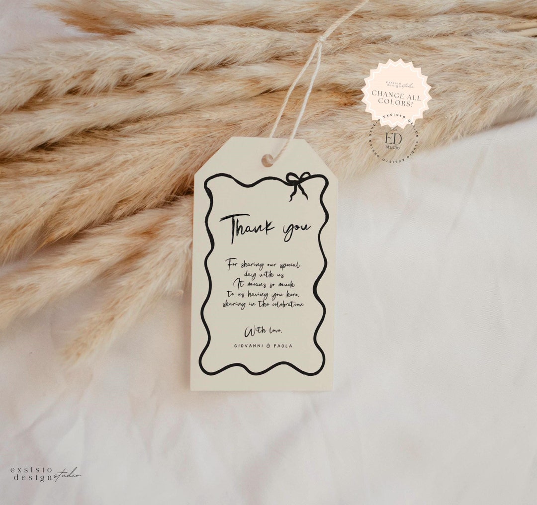 Handwritten Favor Tag Template for Wedding, Whimsical Wavy Border With ...