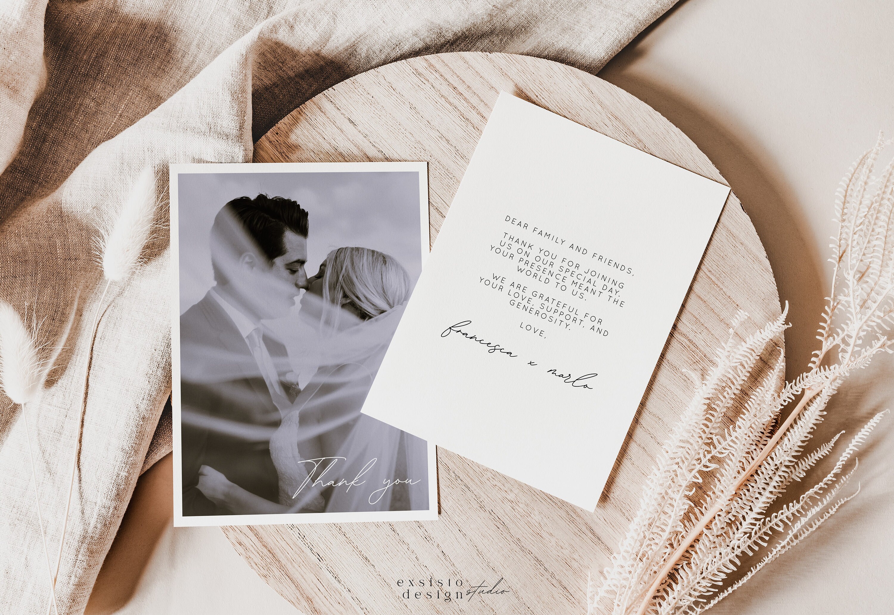 Minimalist Wedding Thank You Card With Photo | DIY Editable Template ...