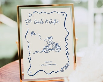 Cards and Gifts Sign Template, Hand Drawn Couple on Bike (Digital Download), 010