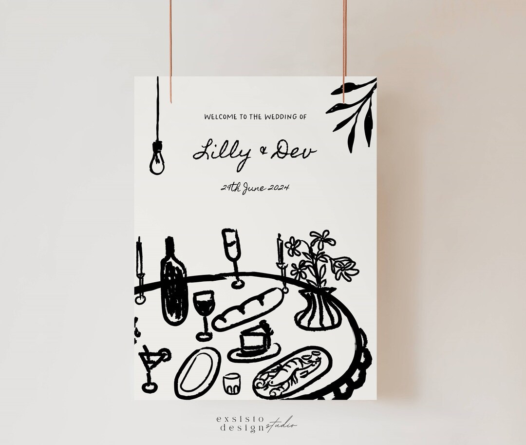 Whimsical Wedding Welcome Sign Template, French Dinner Table (digital ...
