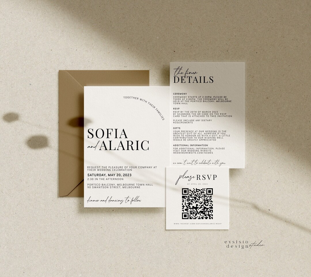 Minimal Wedding Invitation Suite With QR Code, Classy Wedding Invite ...