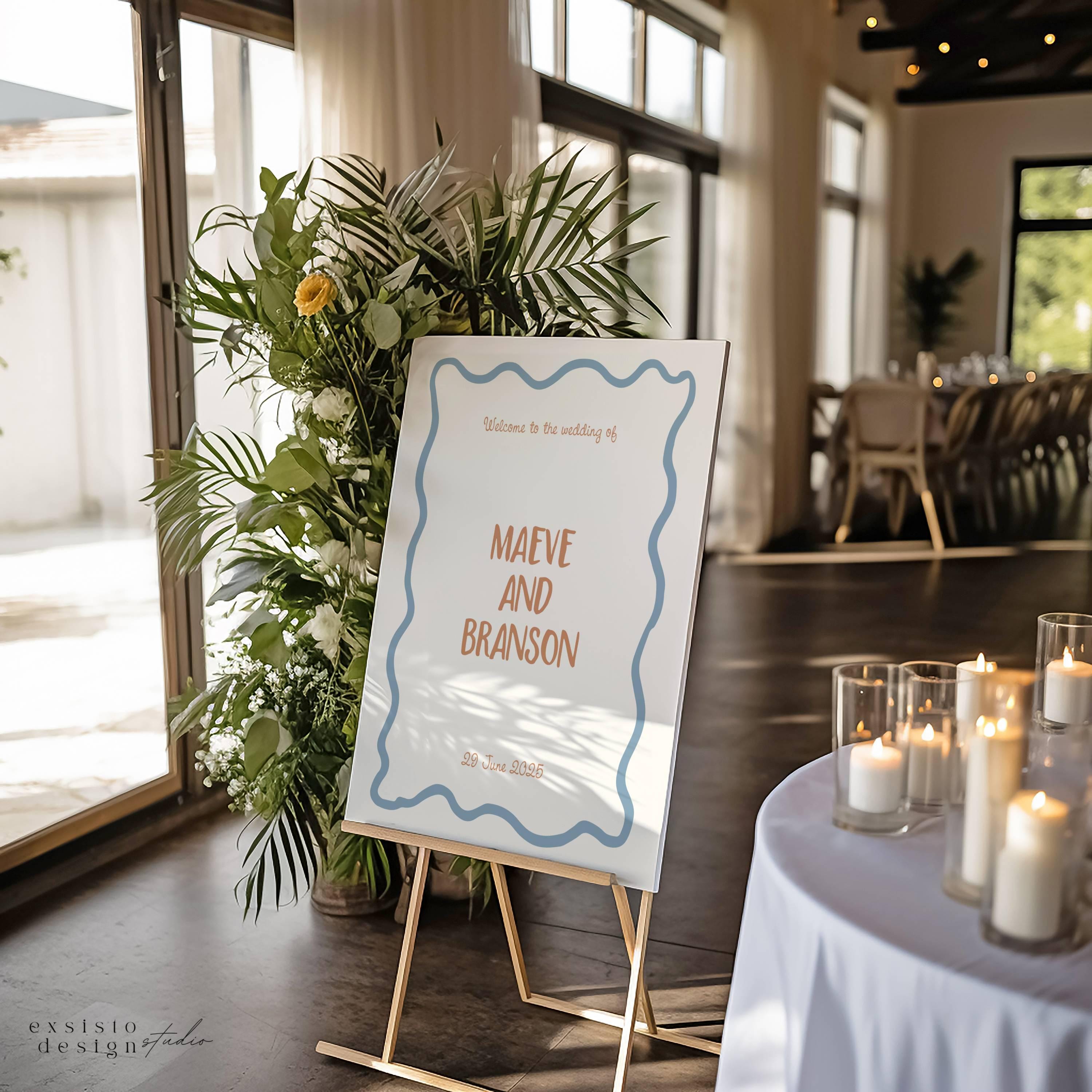 Funky Retro Wedding Welcome Sign Template: Hand Drawn Wavy Border ...