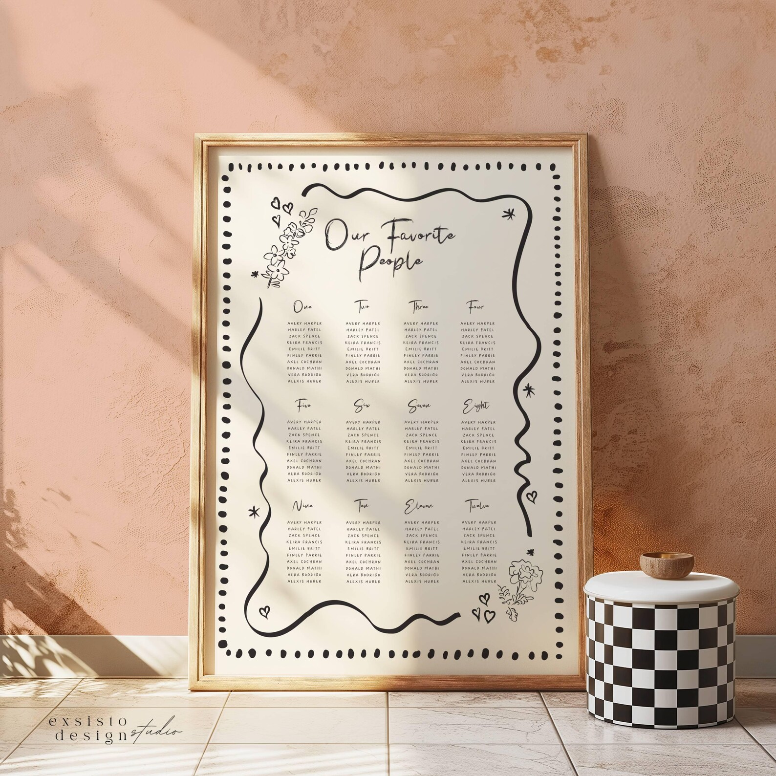 Seating Chart Template With Hand Drawn Whimsical Botanical Flower