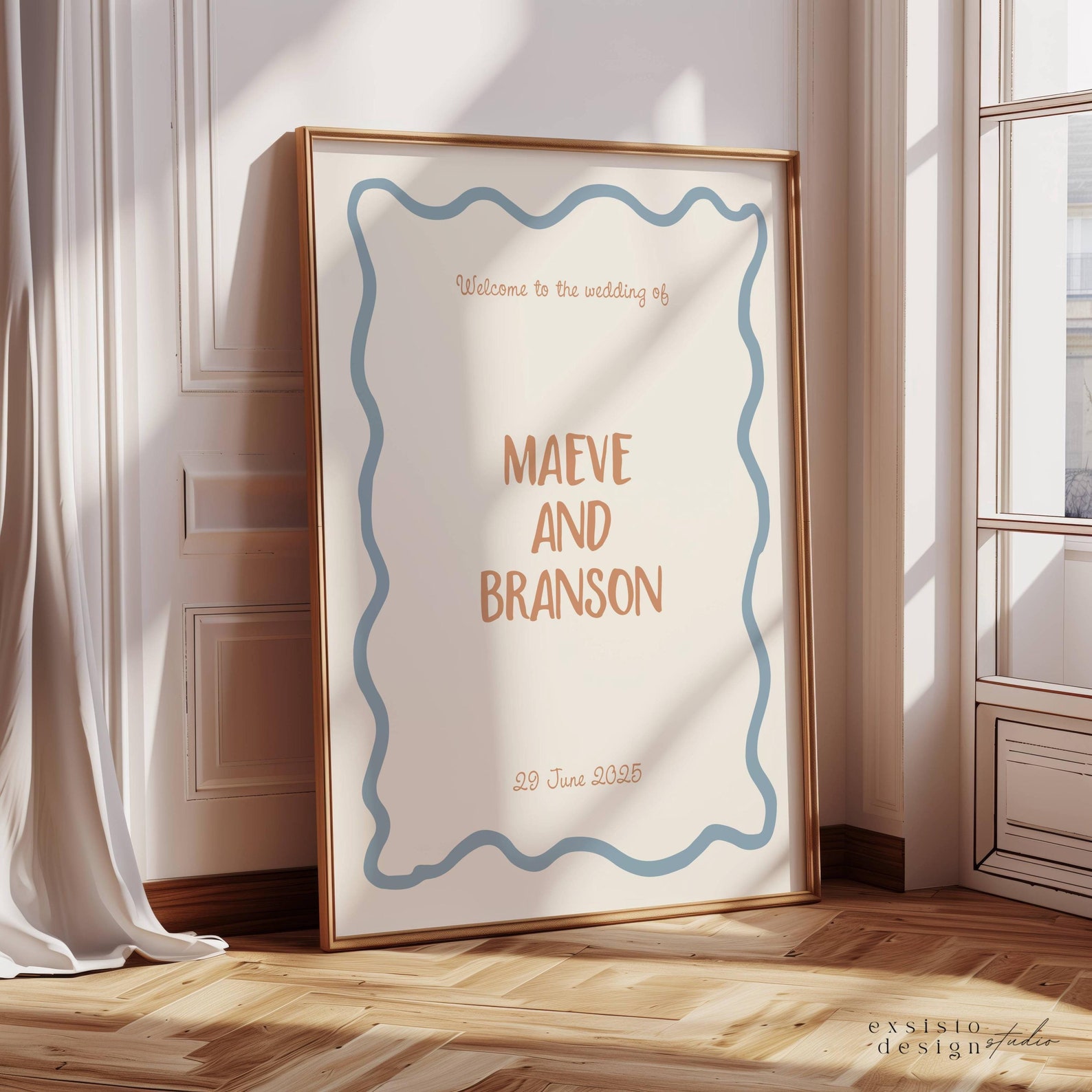 Funky Retro Wedding Welcome Sign Template: Hand Drawn Wavy Border ...