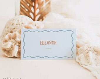 Blue Wavy Border Place Card Template: Funky Printable (Digital Download), 081