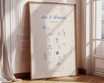 Whimsical Wedding Order of Events Sign: Fun Hand-Drawn Timeline, editable template, 025