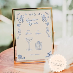 Modelo de placa de bebidas exclusivas com coquetéis e bebidas desenhados à mão, rabiscos caprichosos, ilustração peculiar do oceano, rabiscos manuscritos, 042