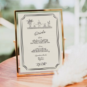 Bar-Speisekarte mit handgezeichneten Illustrationen für die Hochzeit, wunderliche handgeschriebene Illustration zum Ausdrucken, Quirky Doodle und Scribble, 022