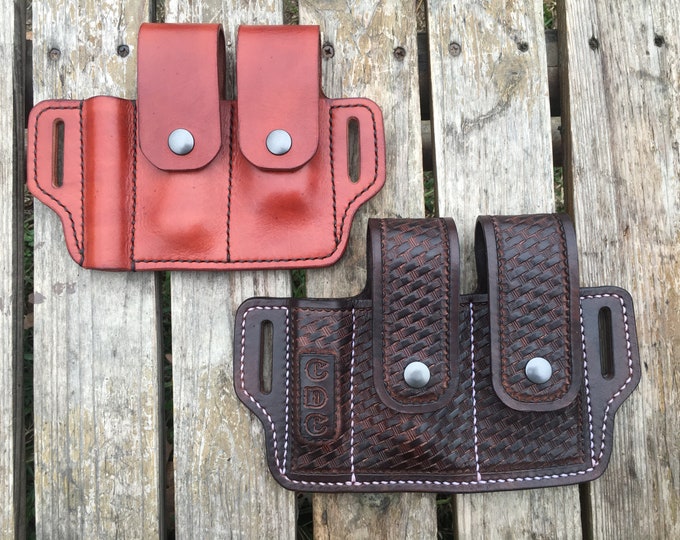 Handmade Leather Sheath for 3 EDC Gear (Buck 110, Leatherman, Olite EDC, or other), American Made